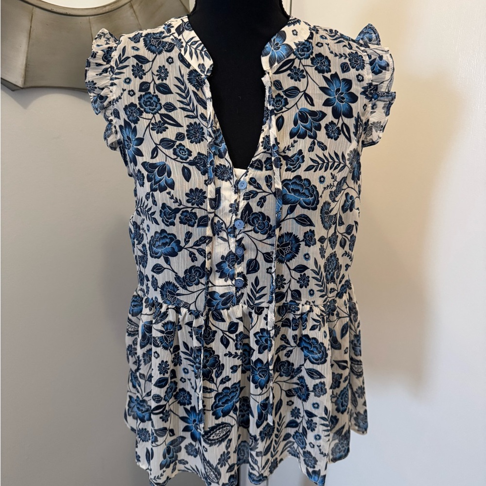 Elegant Blue Floral Women's Blouse